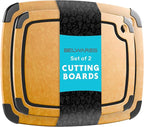 Dishwasher Safe Cutting Boards for Kitchen Set - Large Composite Wood Cutting Boards (14.5" x 11" & 11.7" x 9.3") Non-Slip & Juice Groove - Thin & Lightweight Eco-Friendly - Natural w Black Grooves