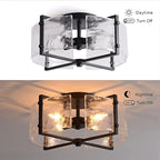 Bofea-Industrial Flush Mount Ceiling Light, Black Circular 4-Lights Farmhouse Hallway Light Fixture, Water Ripple Flush Mount Fixture Perfect for Kitchen Island,Dining Room and Hallway.