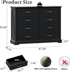 Farmhouse 8 Drawers Dresser for Bedroom, 48" Wide Modern Chest of Drawers with Deep Drawers & Bar Handles, Wood Dresser TV Stand, Wooden Rustic Closet Storage Organizer for Living Room, Hallway, Black