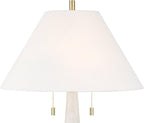 Possini Euro Design Regina 33" Tall Large Modern Glam End Table Lamp 2-Light Pull Chain White Finish Glass Single Fabric White Shade Living Room Bedroom Bedside Nightstand House Office Home Reading