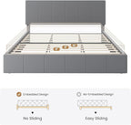 SHA CERLIN King Size Bed Frame, Velvet Upholstered Platform Bed, Vertical Channel Tufted Adjustable Headboard, Low Profile Bed Frame, No Box Spring Needed, Easy Assembly, Grey