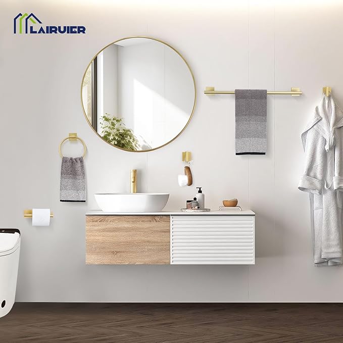 10 Pieces Brushed Gold Towel Bar Set, 23.6 Inch Bathroom Accessories Set SUS304 Stainless Steel Bathroom Hardware Set Towel Racks for Bathroom Wall Mounted.