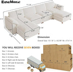 EASE MOOSE Sectional Modular Sofa, Oversized U Shape Sectional Couch Wide Deep seat Sectional Sofa,FSC Certified Comfortable Chenille White Modular Sofa