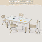 Adjustable Kids Table Chairs Set – Graffiti Desktop, Multi-Activity Height-Adjustable Toddler Study Desk for Ages 3-8 – Ideal for Home, Classroom, Daycare (B-Wood, 4 Chairs-47.2" L x 23.6" W)