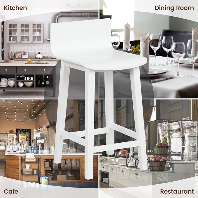 COSTWAY Solid Wood Bar Stools Set of 4, 24.5-inch Counter Height Chairs with Low Back and Footrest, Farmhouse Wooden Armless barstools for Kitchen Island, Dining Room, Cafe, Breakfast, White