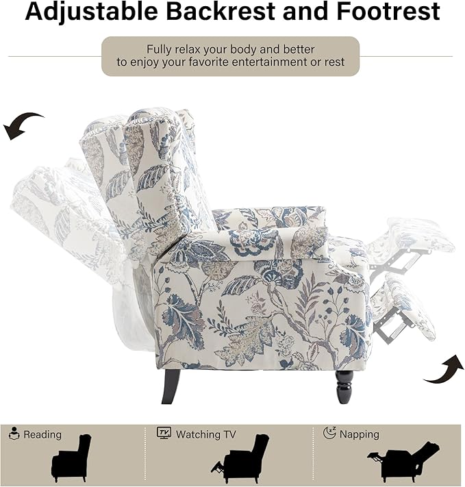 Accent Chair, Upholstered High Back Floral Armchair with Nailhead Trim & Wood Legs, Comfy Wingback Reading Single Sofa Chair for Small Spaces, Living Room, Bedroom