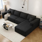 135.4" Cloud Sectional Couch with L-Shape Chaise,Modern Modular Sofa with Deep Seat, Upholstered Couches for Living Room Bedroom Apartments,No Assembly Required, (Black,Right Facing Chaise)