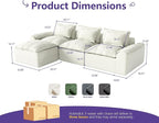 Hobestluk 120" Cloud Modular Sectional Couch 3-Seater Sofa with Ottoman L Shaped Sofa with Removable Cover Large Sofa Couch for Living Room (Beige, 3-Seater Sofa with One Ottoman)