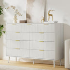 LYNSOM Fluted 9 Drawer Dresser for Bedroom, 55" Wide Modern Chest of Drawers with Curved Profile Design and Metal Handles, Wood Dresser TV Stand & Storage Organizer for Bedroom, Hallway, White