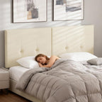 King Headboard Only with Adjustable Metal Legs, Faux Leather Upholstered Headboard King Size, Modern Stylish Headboard with Sunken Dot Design, Sturdy Bed Headboard for Bedroom, Beige