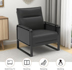 Upholstered Accent Sofas Set of 2, Modern Faux Leather Sofa Chairs with Foldable Side Tray Table & Storage Pocket, Small Accent Sofas for Living Room, Bedroom, Black