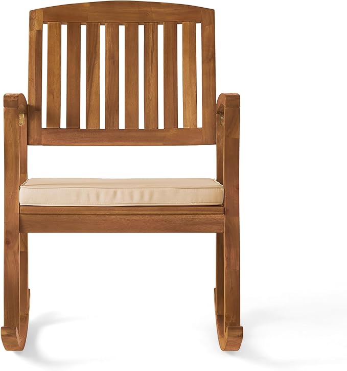 Christopher Knight Home Selma Acacia Rocking Chair with Cushion, Teak Finish