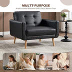 CANMOV 29" W Oversized Leather Accent Chair, Armchair Button Back, Mid Century Modern Accent Chairs for Living Room, Modern Upholstered Bed Room Chair Cozy Armchair with Wood Legs, Black