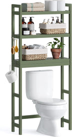 SONGMICS Over The Toilet Storage, 3-Tier Over Toilet Bathroom Organizer with Adjustable Shelf, 10.2 x 24.8 x 66.9 Inches, Space-Saving, Forest Green UBTS001C01