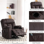 Bonzy Home Swivel Rocker Recliner with Heating and Massage, 40" Manual Rocker Recliner Chair, PU Leather Single Sofa with 2 Cup Holders for Living Room Bedroom, Brown