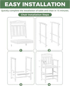 HDPE Outdoor Patio Tall Adirondack Bar Chairs Set of 2, All-Weather Bar Height Balcony Adirondack Stools for Bistro, Garden, Backyard, Pool, Deck | White