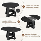 Aivermel 43.3‑59 in Extendable Oval Dining Table for 4‑6, Engineered Wood Round Dining Table with Hidden Extension Storage &Bottom Shelf, Space‑Saving Modern Kitchen Living Room Tables (Vintage Black)