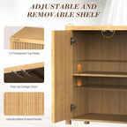 YOUDENOVA Fluted Buffet Cabinet with Storage Set of 2, Modern Sideboard Cabinets with 4 Doors & Adjustable Shelves, Accent Credenza Storage Cabinet, Wood Entryway Cabinet for Living Room, Natural