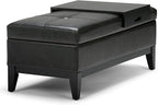 SIMPLIHOME Oregon 42 inch Wide Contemporary Rectangle Storage Ottoman Bench with Tray in Midnight Black Vegan Faux Leather, Assembled, For the Living Room, Entryway and Family Room