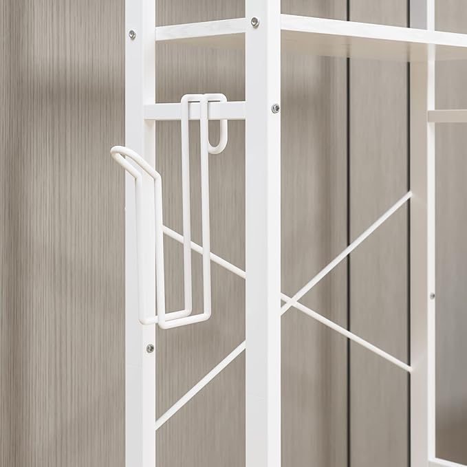 IRONCK Over The Toilet Storage Rack with Cabinet and Drawer, 6 Tier Bathroom Organizer Shelves Space Saver with Adjustable Shelf, Sliding Door, Paper Hook, White