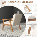 Westice Accent Chair 1PC, Mid-Century Modern Living Room Chairs with Solid Wood Frame & Soft Thicken Cushion, Upholstered Reading Arm Chair for Bedroom, Balcony, Beige Linen Fabric & Natural Legs