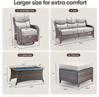 Swivel Patio Chairs Sofa Set of 6 with 6" Thick Cushion - Wicker Outdoor Swivel Rocker Patio Chair,Sofa/Glass Coffee Table, High Back Comfortable Outdoor Glider Chairs - Brown Wicker | Beige Cushions