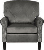 Accent Chair for Living Room, Mid-Century Modern Upholstered Armchair, Comfy Velvet Chair w/Wood Legs & Nailhead Trim, Wingback Chair for Bedroom, Grey