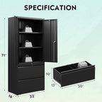 DEVAISE File Cabinet with 2 Drawers and Doors, Black Locking Metal Storage Cabinet with Adjustable Shelves for Home Office, Warehouse, Garage, School