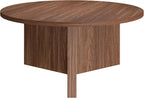 Henn&Hart 36" Round Wood Pedestal Coffee Table for Living Room, Family Room, Office, or Apartment, Satin Walnut