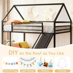 Bunk Bed with Slide for Kids,Bunk Bed Twin Over Twin, Metal Junior House Low Bunk Bed, Toddler Floor Bunk Beds Frame with Guardrail for Kids, Convertible Slide and Ladder Noise Free(New Black)