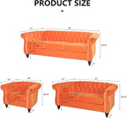 Accent Sofa Chair for Living Room, Mid Century Modern Velvet Upholstered Armchair, Oversized Comfy Single Couch Chair with Cushion, Tufted Chesterfield Sofa Couch for Home, Bedroom, Apartment (Orange)