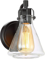Possini Euro Design Cindy Rustic Wall Light Sconces Set of 2 Bronze Hardwire 5 1/2" Fixture Beaker Clear Glass Shade for Bedroom Bathroom Bedside Vanity Living Room Home Hallway Dining Kitchen