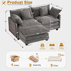 77" Cloud Chenille L-Shaped Sofa with Ottoman | Space-Saving Apartment Couch with 29.1" Deep Seat & Footrest | FSC Certified Solid Wood & Metal Frame | Easy Assembly & 1YR Guarantee
