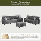 Wanderwell Oversized Modular Sectional Sofa, 6-Seater U Shaped Couches with Movable Ottoman,Corduroy Sectional Couch with Wide and Deep Seats Suitable for Living Room,Bedroom,Apartment (Grey, 2+3+OT)