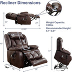 MAEVIS Large Genuine Leather Lift Recliner Chairs, Dual Motor Lift Chiars Recliner for Elderly,Extended Footrest and Lumbar Pillow for Tall Man,Heating and Massage, USB and Type-C Ports(Brown)