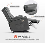 MCombo Large Triple Motor Power Lift Recliner Chair with Massage and Heat for Elderly People, Adjustable Headrest, Infinite Position, USB Ports, Faux Leather 7662 (Dark Grey, Large)