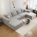 135.4" Cloud Sectional Couch with 1 Ottoman,Modern Modular Sofa with Deep Seat, Comfort U Shaped Sofa Couches for Living Room Bedroom Apartments,No Assembly Required, (Grey,Left Facing Chaise)