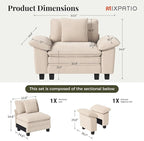 53.5" Modular Sectional Single Sofa, Soft Plush Corduroy Armchair with Comfortable Deep Seat & Removable Arms for Living Room，Beige