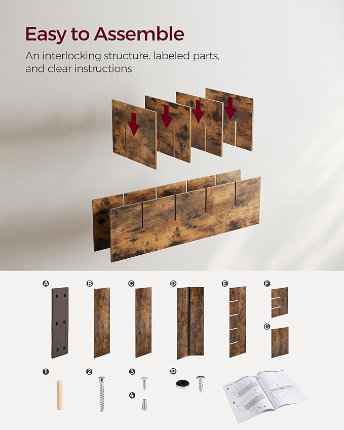 VASAGLE CUSTOS Collection - Shoe Bench, Storage Bench with Padded Seat, Entryway Bench with 15 Compartments, for Bedroom, 11.8 x 41.3 x 18.9 Inches, Rustic Brown and Chestnut Brown ULHS15BX