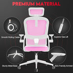 Ergonomic Office Chair - 400LB Comfy Desk Chairs with Adjustable Headrest and Lumbar Back Support, Mesh Computer Chairs with Wheels and Arms for Home Office, Study, Bedroom and Dorm (01pink)