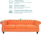 Home Sofa Living Room Furniture, 3 Seater 84" Velvet Upholstered Couch, Mid Century Modern Comfy Couch with Cushions, Classic Tufted Chesterfield Couches for Bedroom, Office, Apartment (Orange)