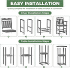 HDPE Outdoor Patio Bar Set with Bar Height Table and 2 Adirondack Chairs, All-Weather High Top Outside Round Pub Furniture for Bistro, Garden, Backyard, Deck | 3-Pieces, Grey