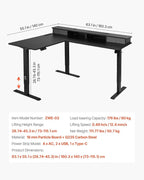 VEVOR L Shaped Electric Standing Desk with 2 Drawers, 63 x 55 inch Adjustable Height Corner Desk with Storage, Sit Stand up Computer Table with Light Strips for Office Home, Easy to Assemble, Black