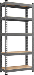 Yaheetech Storage Shelves 5 Tier Garage Shelving Heavy Duty Garage Shelves Adjustable Metal Shelving Unit Utility Rack Industrial Shelving for Warehouse Pantry Closet, 27.5"W x 12"D x 60"H, Dark Gray