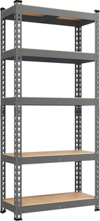 Yaheetech Storage Shelves 5 Tier Garage Shelving Heavy Duty Garage Shelves Adjustable Metal Shelving Unit Utility Rack Industrial Shelving for Warehouse Pantry Closet, 27.5"W x 12"D x 60"H, Dark Gray