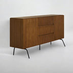 NTC Veil Sideboard with 2 Doors and 3 Drawers, Buffet Cabinet with Vertical Groove Design and Metal Legs, Storage Cabinet for Living Room, and Entryway, Effortless Assembly - Rustic Oak