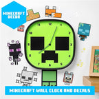 Minecraft Creeper Glow In the Dark Wall Clock - Officially Licensed Silent, Non-Ticking Clock - Includes 3 Sheets of Removable Minecraft Decals - Minecraft Room Decor for Boys | Paladone