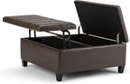 SIMPLIHOME Ellis 36 inch Wide Contemporary Square Coffee Table Storage Ottoman in Chocolate Brown Vegan Faux Leather, Assembled, For the Living Room and Bedroom