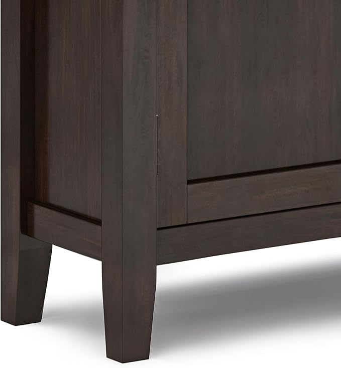 SIMPLIHOME Redmond SOLID WOOD 32 inch Wide Transitional Low Storage Cabinet in Brunette Brown for the Living Room, Entryway and Family Room