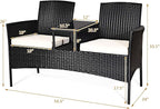 COSTWAY 2-Seat Patio Conversation Sets, Outdoor Patio Loveseat Set with Removable Cushions & Built-in Coffee Table for Backyard, Garden, Lawn, Balcony, Black+Beige